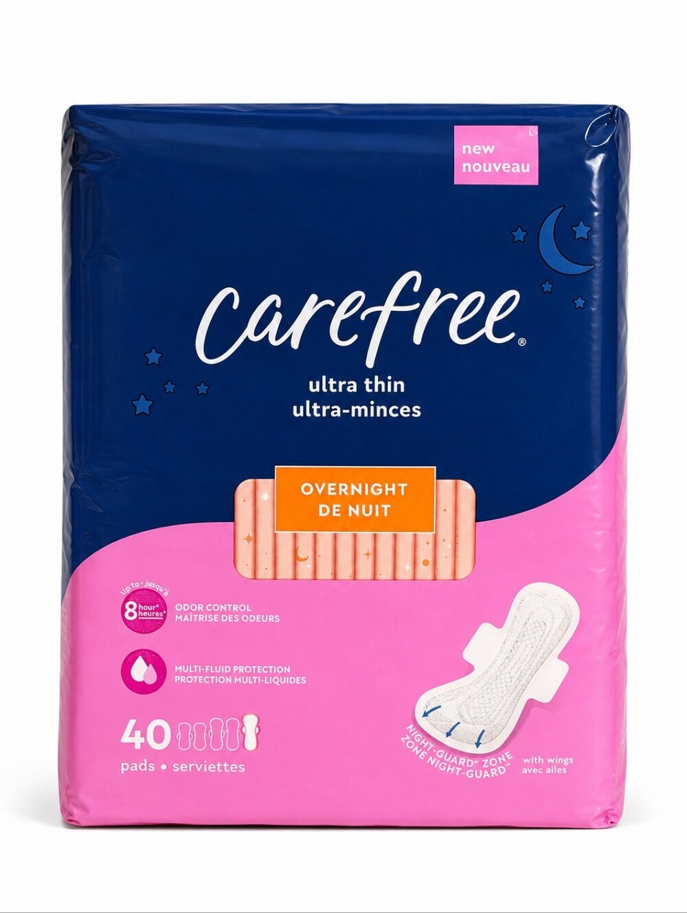 Carefree Ultra Thin Overnight Pads With Wings  New In Package 40 Count